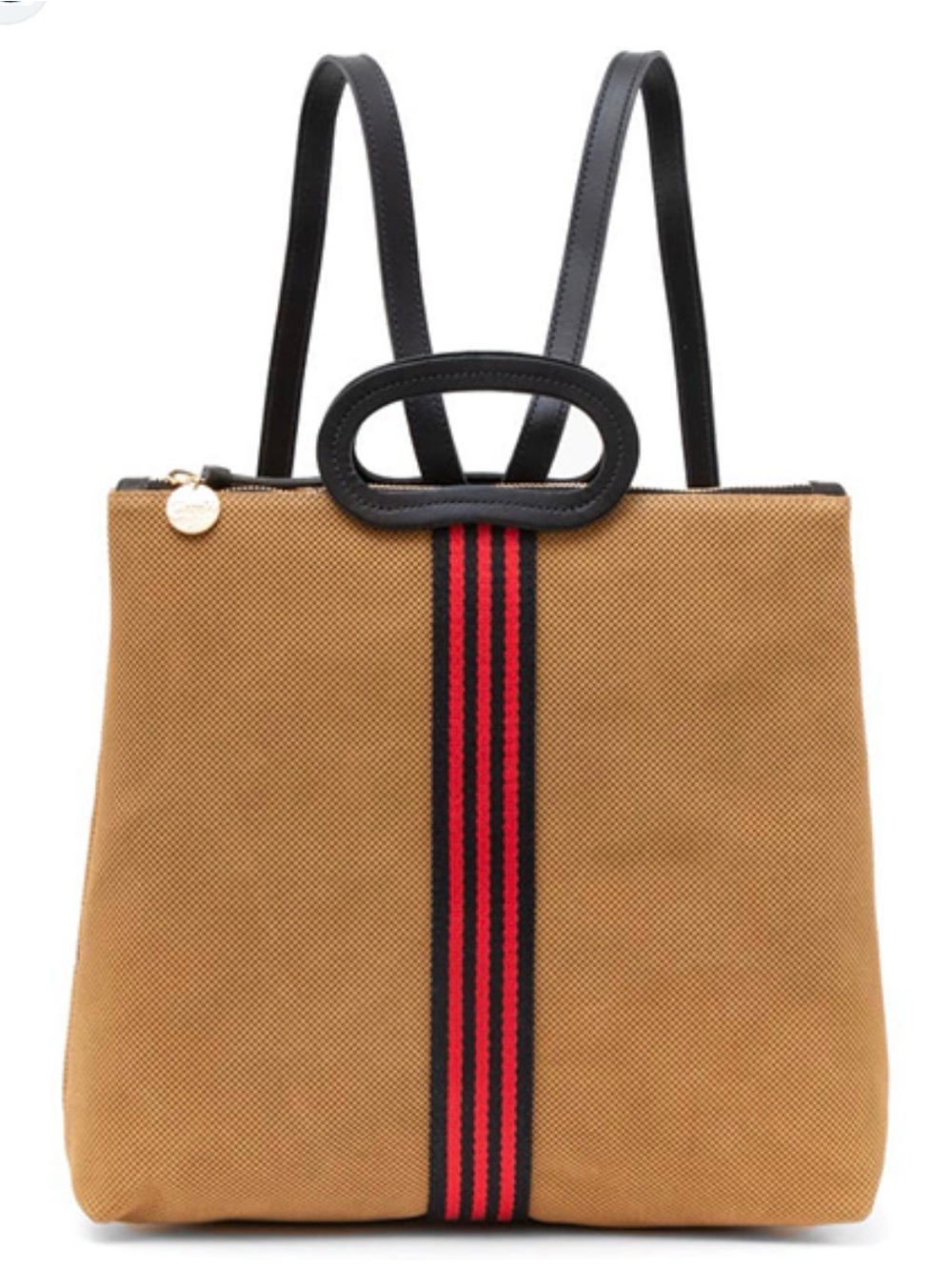Clare V. Marcelle Backpack Purse Bag Perforated Suede Stripe Leather Tan